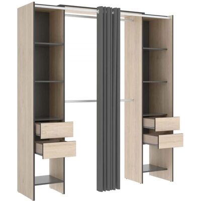 Armario Befara - Barras ajustables de aluminio - 4 cajones - 8 estantes - Cortina antipolvo Armario Befara - Barras ajustables de aluminio - 4 cajones - 8 estantes - Cortina antipolvo