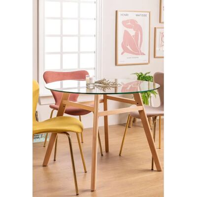SKLUM Buchenholz Glas Runder Esstisch - Modern Nordic - 100/120cm SKLUM Buchenholz Glas Runder Esstisch - Modern Nordic - 100/120cm