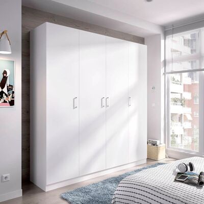 Mobimarket Modelo 215x200x52cm Armario 4 Puertas Blanco Mobimarket Modelo 215x200x52cm Armario 4 Puertas Blanco