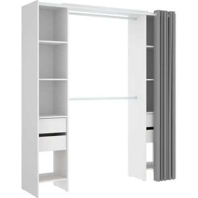 Armoire extensible avec rideau + 4 tiroirs - Blanc - 180-113x50x205 cm - Publicité Armoire extensible avec rideau + 4 tiroirs - Blanc - 180-113x50x205 cm - Publicité