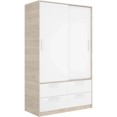 DEKIT Kleiderschrank - 204x120x60cm Natur/Weiß - Schiebetüren, 4 Schubladen DEKIT Kleiderschrank - 204x120x60cm Natur/Weiß - Schiebetüren, 4 Schubladen