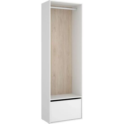 Dekit - Kleiderschrank mit Schuhregal und umkehrbarem Rücken - 205x60x45cm - Weiß/Natur Dekit - Kleiderschrank mit Schuhregal und umkehrbarem Rücken - 205x60x45cm - Weiß/Natur