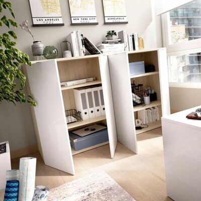 MOBIMARKET Rox Armario Oficina - 2 Puertas, Natural / Blanco Brillo MOBIMARKET Rox Armario Oficina - 2 Puertas, Natural / Blanco Brillo