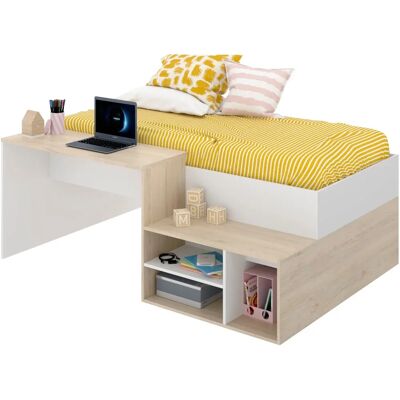 Cama con Escritorio YOUDOIT en Blanco Natural - Muebles de Dormitorio Cama con Escritorio YOUDOIT en Blanco Natural - Muebles de Dormitorio