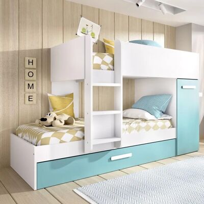 Lit mezzanine avec rangement - Bleu turquoise, Blanc, Nature - Mobilier chambre - Publicité Lit mezzanine avec rangement - Bleu turquoise, Blanc, Nature - Mobilier chambre - Publicité