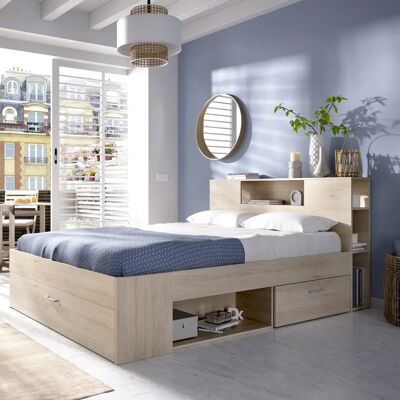 Einzigartiges Leandre Bett mit Stauraum - Naturhell - 140x190cm Einzigartiges Leandre Bett mit Stauraum - Naturhell - 140x190cm