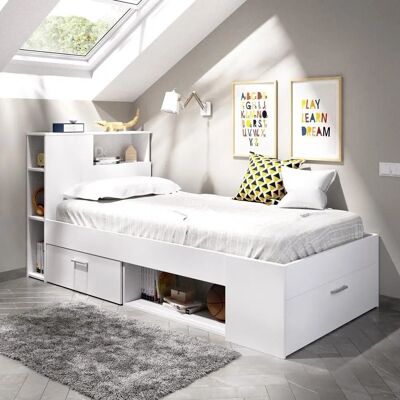 Unique LEANDRE Einzelbett mit Stauraum - Weiß Unique LEANDRE Einzelbett mit Stauraum - Weiß