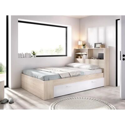 Vente-unique - Lit 120 x 190 cm avec rangement - Naturel et blanc - Vente-unique - Publicité Vente-unique - Lit 120 x 190 cm avec rangement - Naturel et blanc - Vente-unique - Publicité