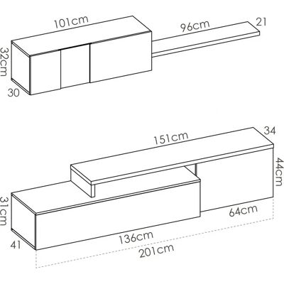 Dekit - Modelo Elle - Mueble de TV en Blanco Brillo / Natural Dekit - Modelo Elle - Mueble de TV en Blanco Brillo / Natural