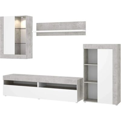 Mobimarket - Mueble de TV Modular Cemento y Blanco - 254cm x 112cm x 42cm Mobimarket - Mueble de TV Modular Cemento y Blanco - 254cm x 112cm x 42cm