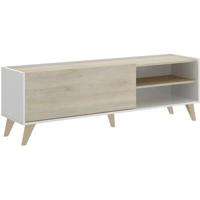 Mueble de TV Ness Estilo Nórdico - Blanco/Natural - 155x43x47 cm Mueble de TV Ness Estilo Nórdico - Blanco/Natural - 155x43x47 cm