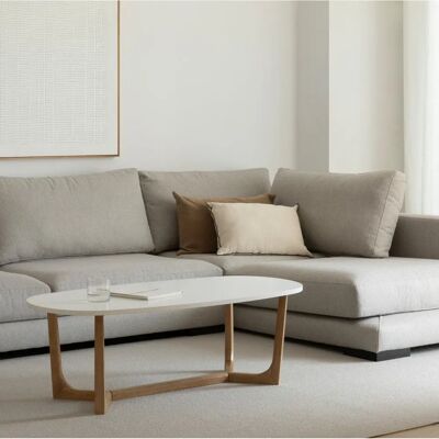 Kenay Mesa de centro ovalada blanca y natural - Muebles para salón Kenay Mesa de centro ovalada blanca y natural - Muebles para salón