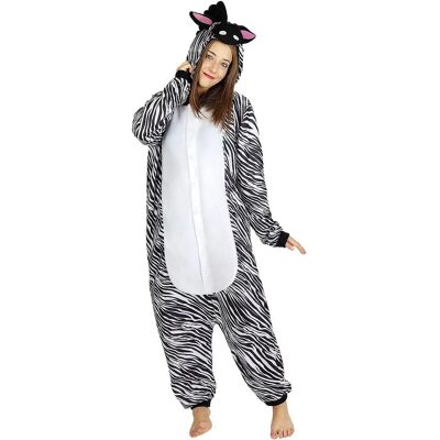 Funiglobal Costume zèbre Onesie - Ajustement Confortable pour Adultes - Publicité Funiglobal Costume zèbre Onesie - Ajustement Confortable pour Adultes - Publicité