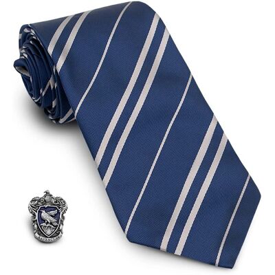 Cravate Harry Potter Ravenclaw avec Badge - Couleurs de la Maison - Publicité Cravate Harry Potter Ravenclaw avec Badge - Couleurs de la Maison - Publicité