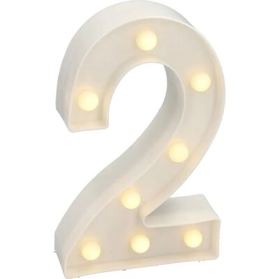 Letra LED 2 Número Branco Quente 22cm Alimentado por Bateria Letra LED 2 Número Branco Quente 22cm Alimentado por Bateria