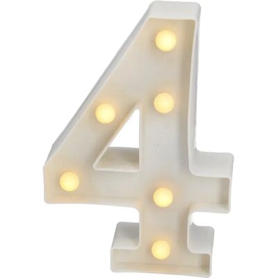 Letra LED 4 - Luz branca quente - 22cm - Sem fio Letra LED 4 - Luz branca quente - 22cm - Sem fio