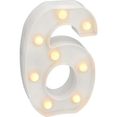 Letra LED 6 - Luz branca quente - 22cm - Alimentada por bateria Letra LED 6 - Luz branca quente - 22cm - Alimentada por bateria
