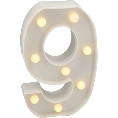 Letra LED 9 - Luz branca quente - 22cm - Alimentada a pilhas Letra LED 9 - Luz branca quente - 22cm - Alimentada a pilhas