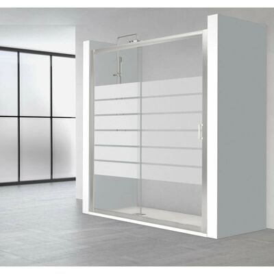 Mampara Corredera Profiltek Spring - Plata Brillo - Vidrio Decorado - 156-162 cm - Reversible Mampara Corredera Profiltek Spring - Plata Brillo - Vidrio Decorado - 156-162 cm - Reversible