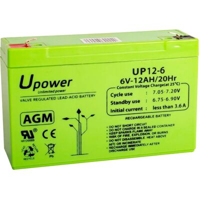 Batterie AGM U-Power 6V 12Ah pour UPS & Alarmes Batterie AGM U-Power 6V 12Ah pour UPS & Alarmes