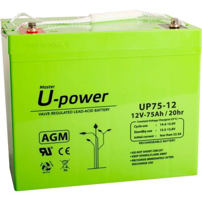 U-Power 12V 75Ah AGM Tiefzyklusbatterie - Batterie U-Power 12V 75Ah AGM Tiefzyklusbatterie - Batterie