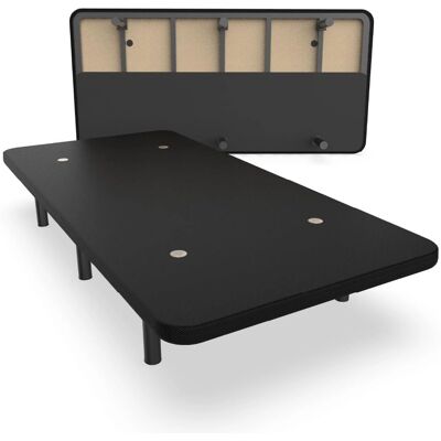 Nalui - Base Tapizada de Acero Negro 80x200cm, Patas de 25cm, 5 Barras - Base de Cama Nalui - Base Tapizada de Acero Negro 80x200cm, Patas de 25cm, 5 Barras - Base de Cama