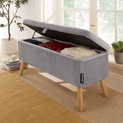 HAPPERS - Uniqua Gris - Gris - Terciopelo - Storage Bench HAPPERS - Uniqua Gris - Gris - Terciopelo - Storage Bench