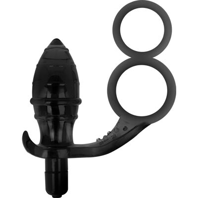 Plug Anale Vibrante con Anello e Cinturino - Nero Plug Anale Vibrante con Anello e Cinturino - Nero