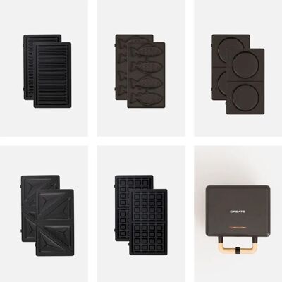 CREATE Pack - Stone Studio double - sandwich, gaufre, grill - Plaques interchangeables - Publicité CREATE Pack - Stone Studio double - sandwich, gaufre, grill - Plaques interchangeables - Publicité