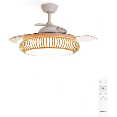 Create Wind Clear Rattan - Ventilador de teto 40W silencioso, Aspas retráteis, LED 36W Create Wind Clear Rattan - Ventilador de teto 40W silencioso, Aspas retráteis, LED 36W
