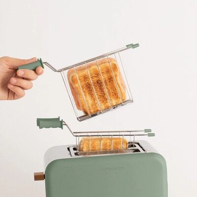 Create - Petite Toaster Rétro avec Grandes Fentes + 2 Pinces à Grille - Publicité Create - Petite Toaster Rétro avec Grandes Fentes + 2 Pinces à Grille - Publicité