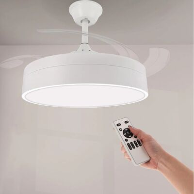 Iluminashop - Ventilateur de plafond avec lumière LED, 72W, blanc, silencieux, télécommande, pales rétractables - Ventilateur de plafond Iluminashop - Ventilateur de plafond avec lumière LED, 72W, blanc, silencieux, télécommande, pales rétractables - Ventilateur de plafond