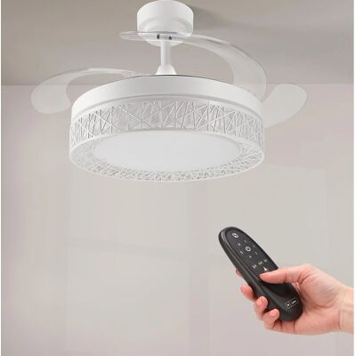 Ventilateur de plafond LED blanc 36W DC silencieux avec télécommande & pales rétractables Ventilateur de plafond LED blanc 36W DC silencieux avec télécommande & pales rétractables