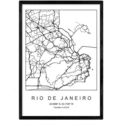 Affiche NACNIC Plan de la Ville de Rio de Janeiro - Noir et Blanc - Publicité Affiche NACNIC Plan de la Ville de Rio de Janeiro - Noir et Blanc - Publicité