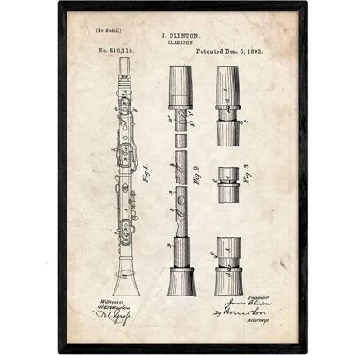 Cartaz de Patente de Clarinete NACNIC - Design Vintage Cartaz de Patente de Clarinete NACNIC - Design Vintage