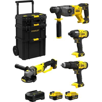 Kit Stanley FatMax SVK401 - Juego de herramientas eléctricas, taladro, amoladora, martillo, 18V Kit Stanley FatMax SVK401 - Juego de herramientas eléctricas, taladro, amoladora, martillo, 18V