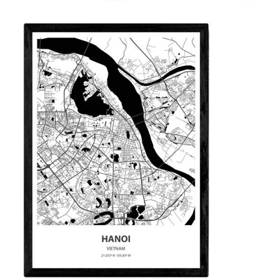 Affiche NACNIC Carte de Hanoï - Villes d'Asie Noir Murale - Publicité Affiche NACNIC Carte de Hanoï - Villes d'Asie Noir Murale - Publicité