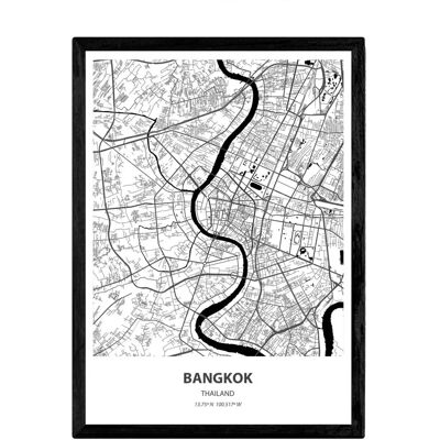 Poster Carte de Bangkok Art Murale Ville Asiatique - Noir - Publicité Poster Carte de Bangkok Art Murale Ville Asiatique - Noir - Publicité