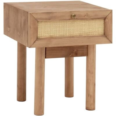 Decowood Mesita de noche de abeto y ratán - Madera oscura Decowood Mesita de noche de abeto y ratán - Madera oscura