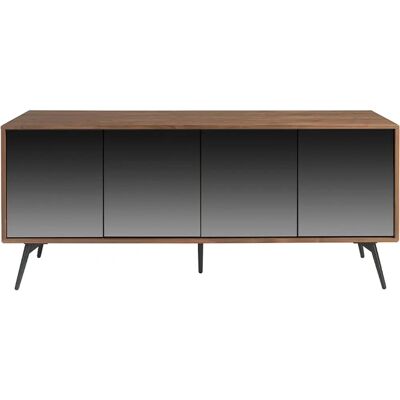Angel Cerdá Walnut Sideboard with Black Mirror Glass Doors - Sideboard Angel Cerdá Walnut Sideboard with Black Mirror Glass Doors - Sideboard