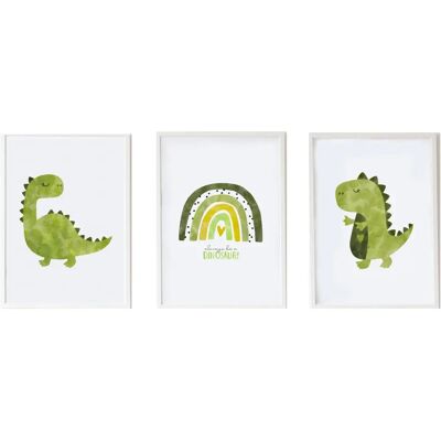 Arte de Pared Dinosaurio Arcoíris MDF Crochetts - 3 Piezas Arte de Pared Dinosaurio Arcoíris MDF Crochetts - 3 Piezas