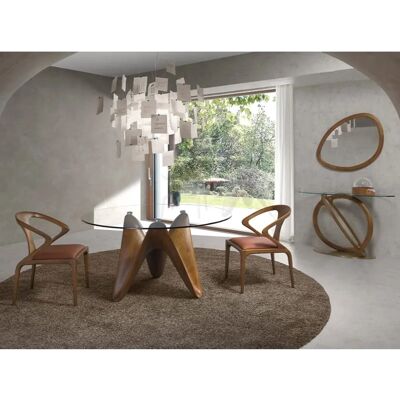 Mesa de comedor redonda de nogal Angel Cerda - Vidrio templado - 130x75cm Mesa de comedor redonda de nogal Angel Cerda - Vidrio templado - 130x75cm