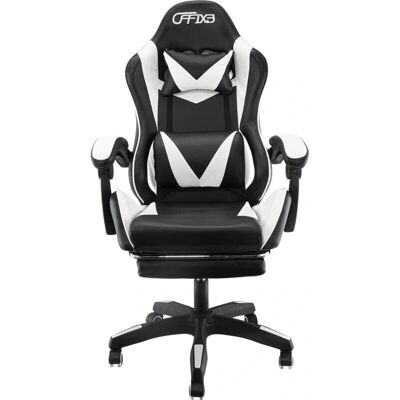 Silla de oficina para juegos MEDIAWAVE - Eco-cuero, reclinable, Blanco Silla de oficina para juegos MEDIAWAVE - Eco-cuero, reclinable, Blanco