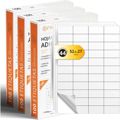 Marque Étiquettes Adhesives Blanches A4 - Autocollants Personnalisés, Imprimables - 44 par Feuille - Publicité Marque Étiquettes Adhesives Blanches A4 - Autocollants Personnalisés, Imprimables - 44 par Feuille - Publicité