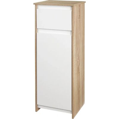 Armario de Baño Kleankin - Madera Natural y Blanco - 32.6x30x90 cm Armario de Baño Kleankin - Madera Natural y Blanco - 32.6x30x90 cm
