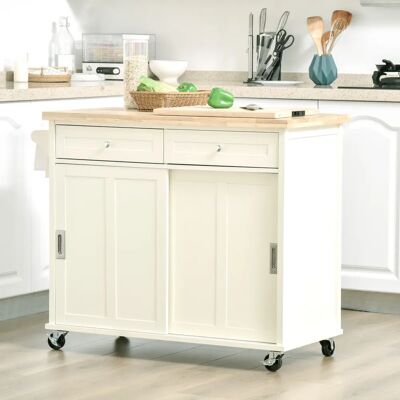 Carro de Cocina HOMCOM con Espacio y Ruedas - Elegante Madera Natural y Crema - 110cm Carro de Cocina HOMCOM con Espacio y Ruedas - Elegante Madera Natural y Crema - 110cm