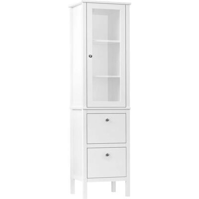 Armario Alto para Baño Blanco Kleankin con Puerta de Cristal y 2 Cajones - Almacenamiento de Baño Armario Alto para Baño Blanco Kleankin con Puerta de Cristal y 2 Cajones - Almacenamiento de Baño