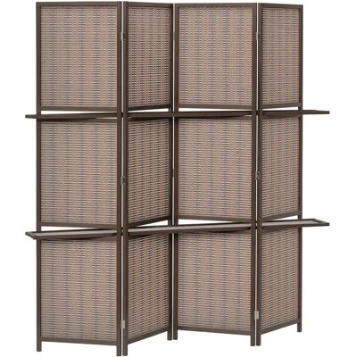 Biombo de Bambú Homcom 4 Paneles Plegable con Estantes - Separador de Habitaciones Biombo de Bambú Homcom 4 Paneles Plegable con Estantes - Separador de Habitaciones