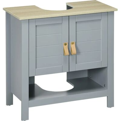 Armario de Baño Kleankin - Ahorro de Espacio con Corte en U - Estante Ajustable - Gris Armario de Baño Kleankin - Ahorro de Espacio con Corte en U - Estante Ajustable - Gris