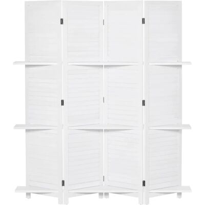 Homcom Biombo de Madera Blanco de 4 Paneles Plegable con Estantes Homcom Biombo de Madera Blanco de 4 Paneles Plegable con Estantes